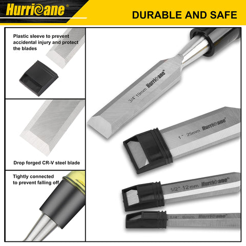 HURRICANE wood chisel set, 1-inch blade for heavy-duty mortising.