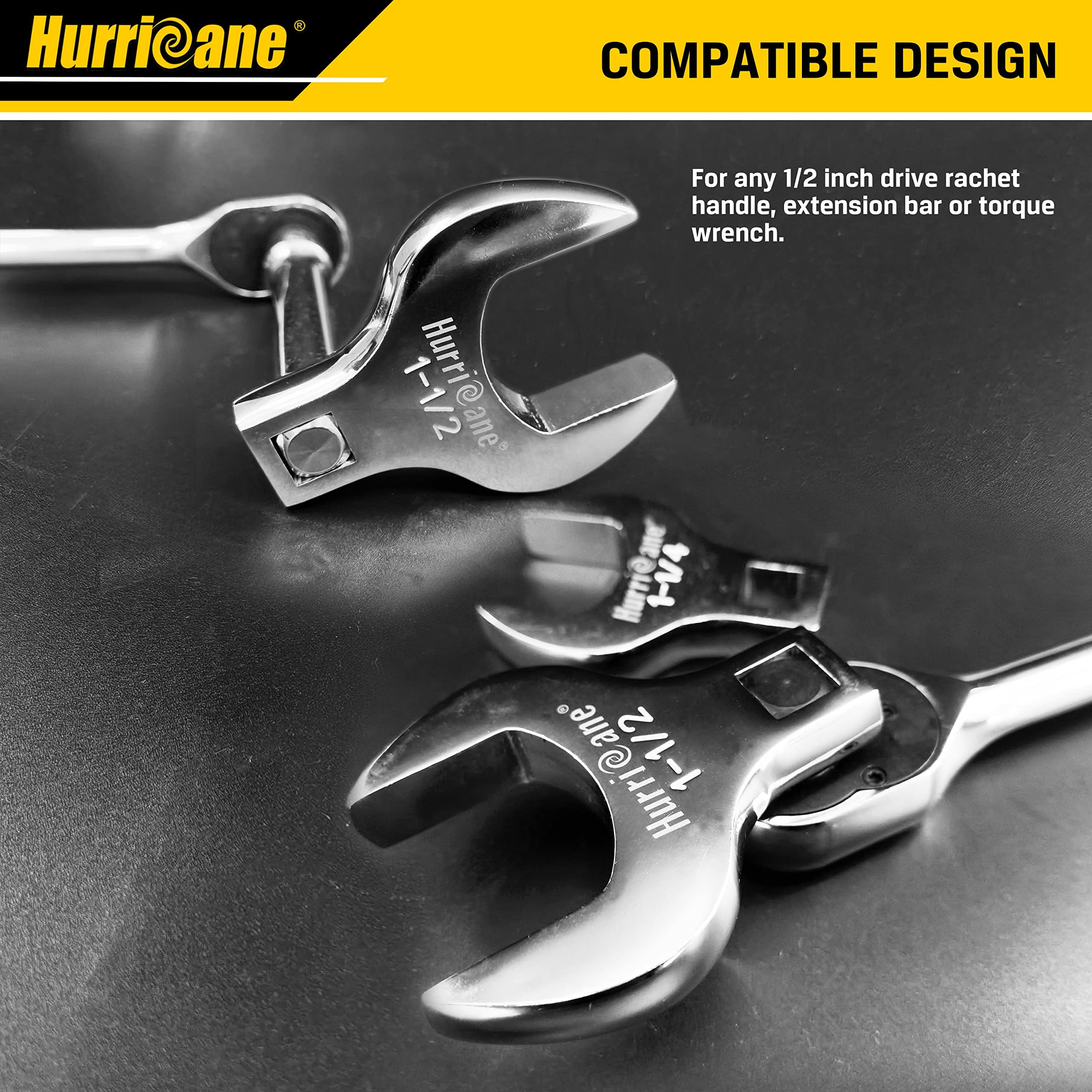 Hurricane chrome-finish wrenches shine under bright workshop light
