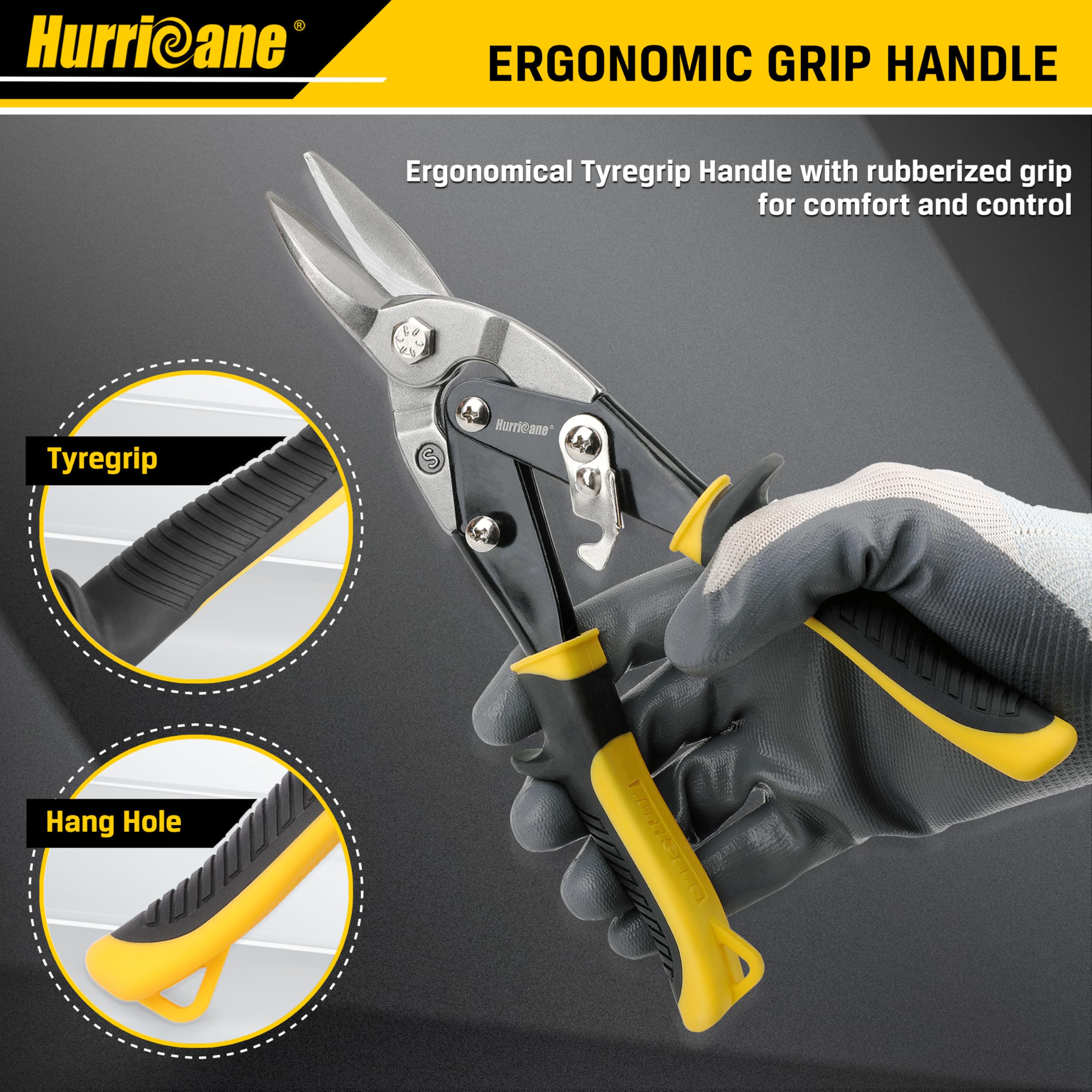 Hurricane Tyregrip ergonomic handle reduces hand fatigue.