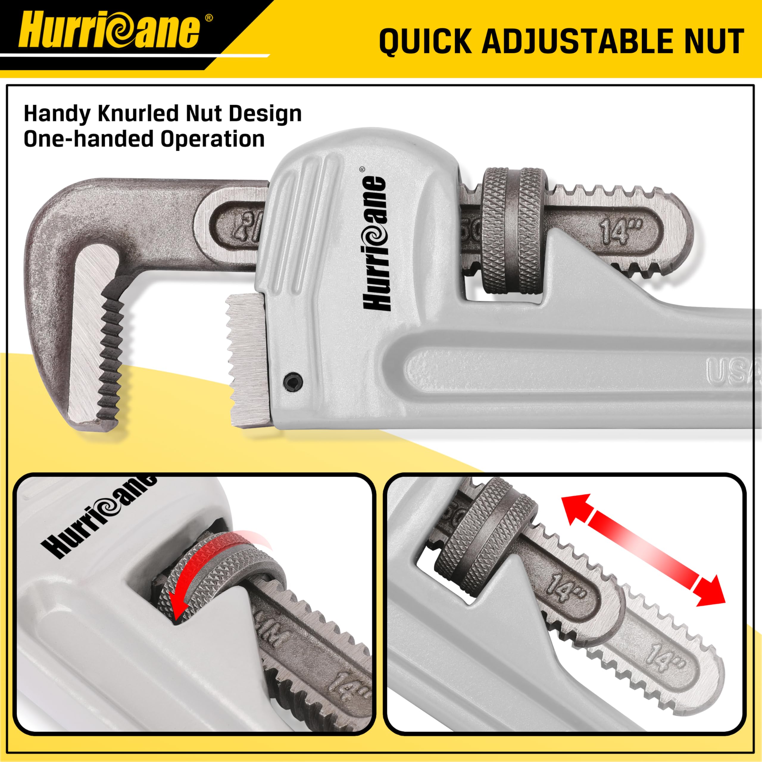 HURRICANE drop-forged jaw construction ensures durable gripping and long tool life.