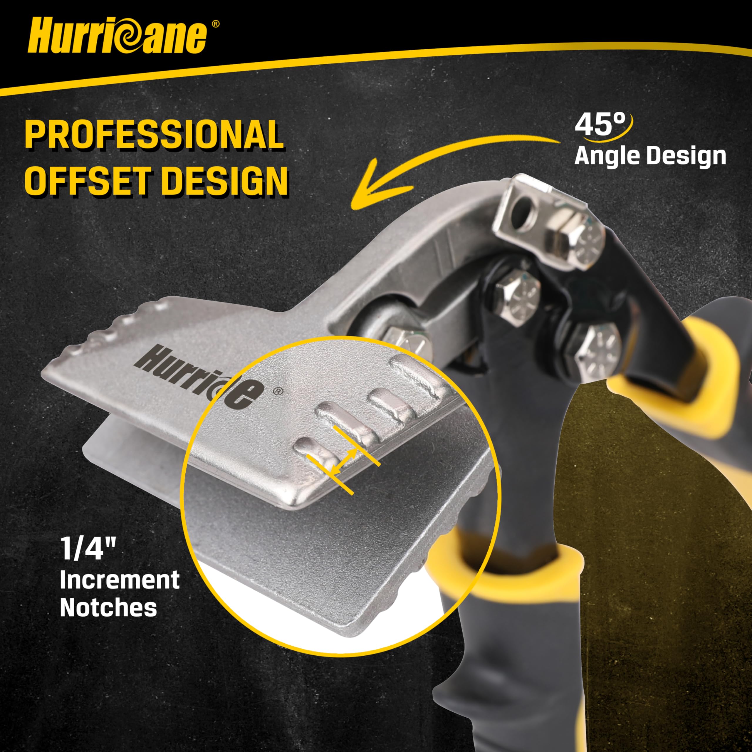 HURRICANE offset seamer with 45-degree head detail for accurate folds.
