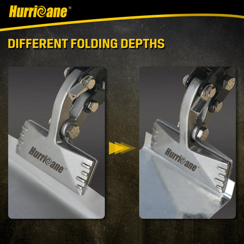 HURRICANE offset seamer in metal roofing work demonstrates strong seam quality.