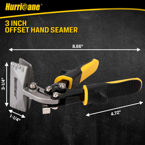 HURRICANE offset seamer side view highlights ergonomic non-slip grip for comfort.