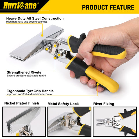 HURRICANE sheet metal hand seamer with ergonomic handle highlights comfortable leverage.