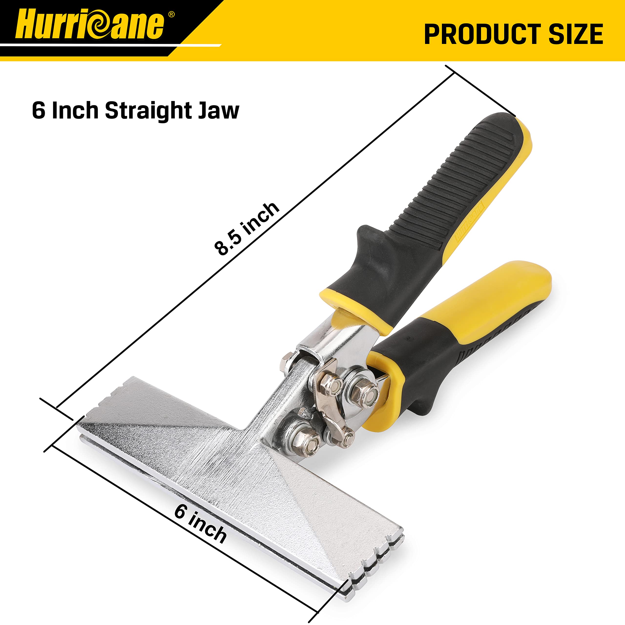 Close-up of straight jaws on HURRICANE seamer with marked 1/4 inch increments.