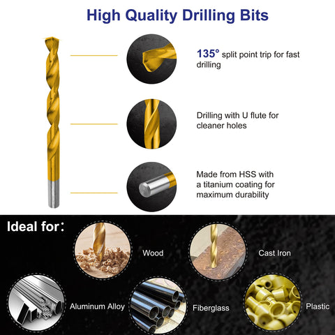 Titanium-coated drill bits resist rust and reduce heat during drilling