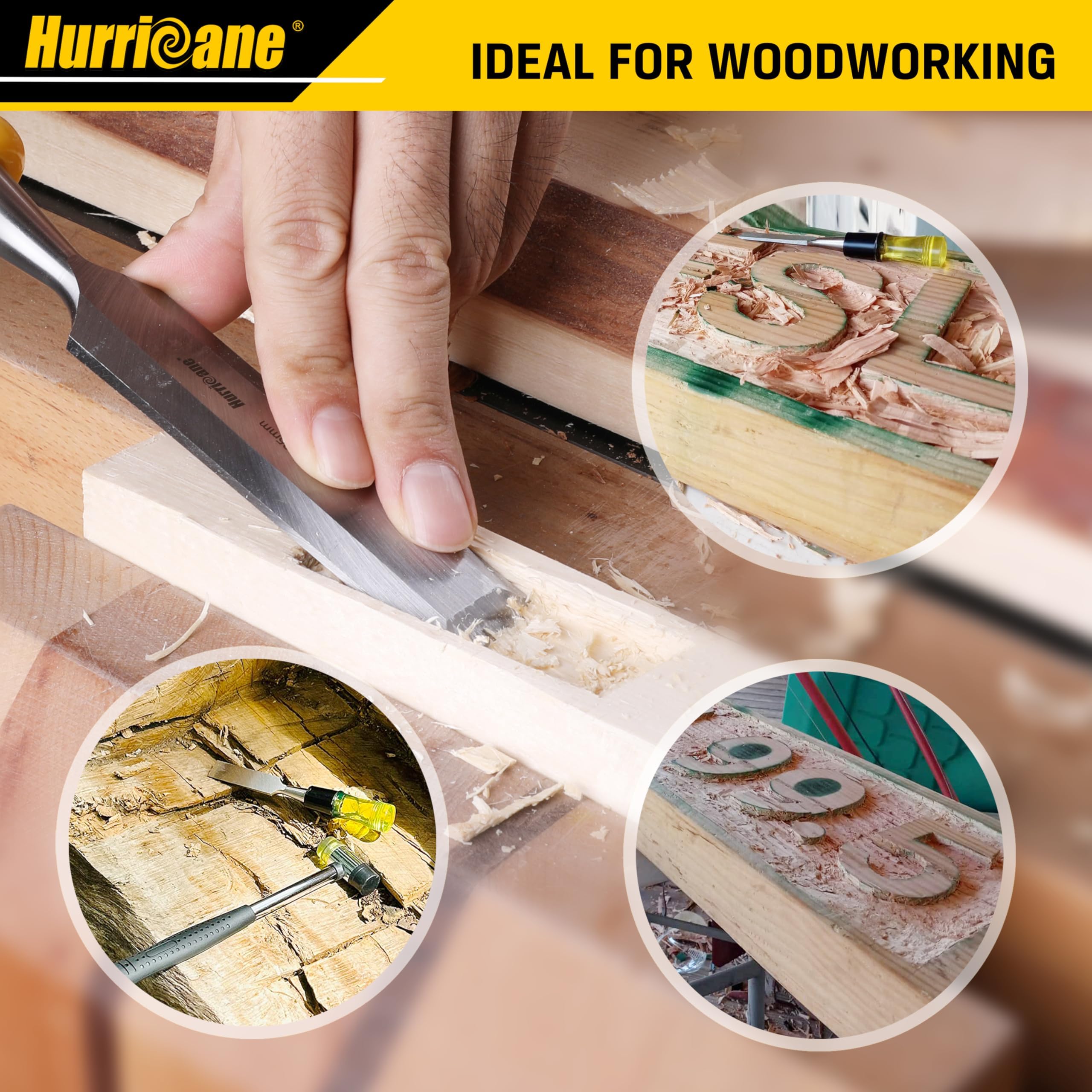 HURRICANE wood chisel set beveled edge boosts versatility for varied wood types.