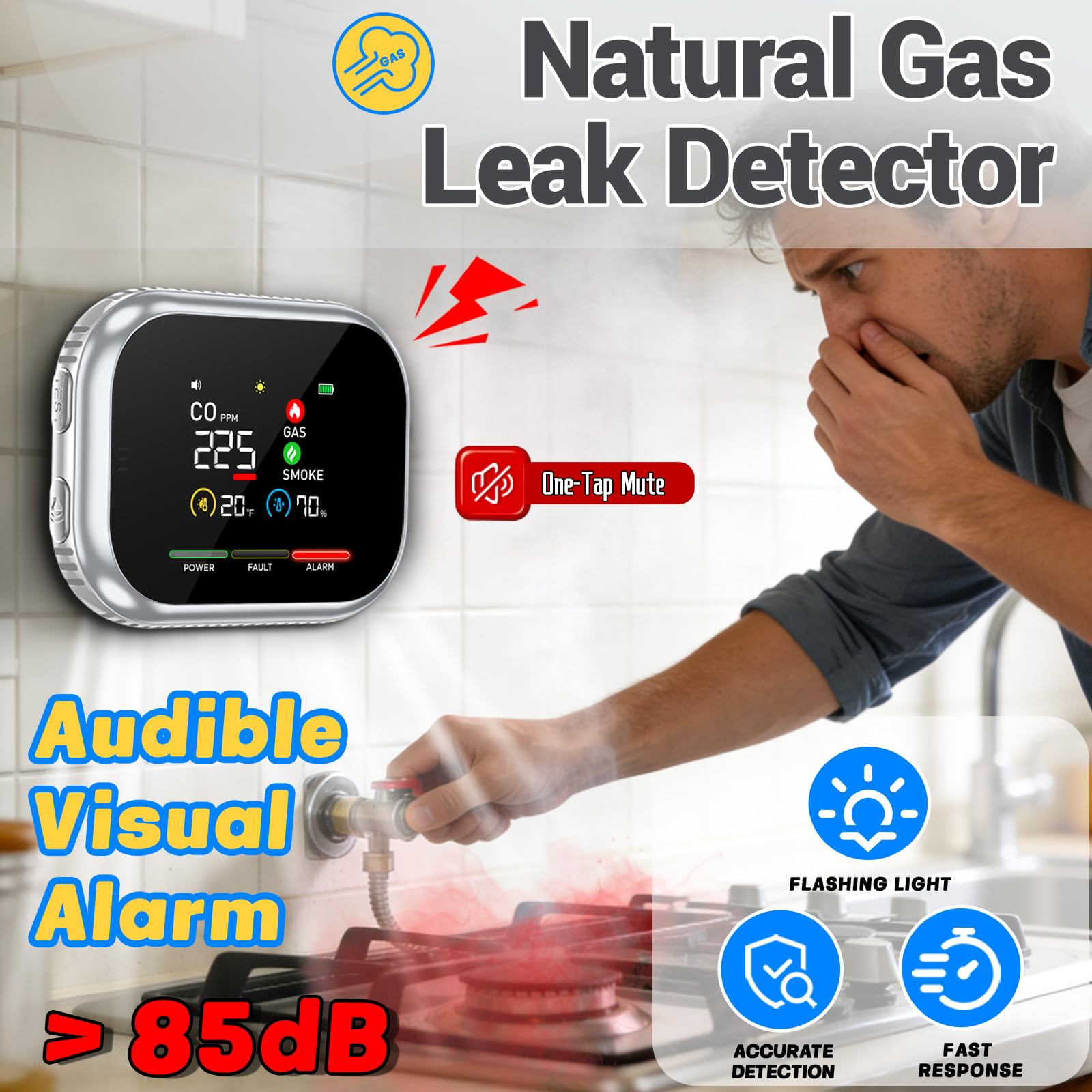 HushDream display close-up highlighting the 2.8-inch screen for temp and humidity.
