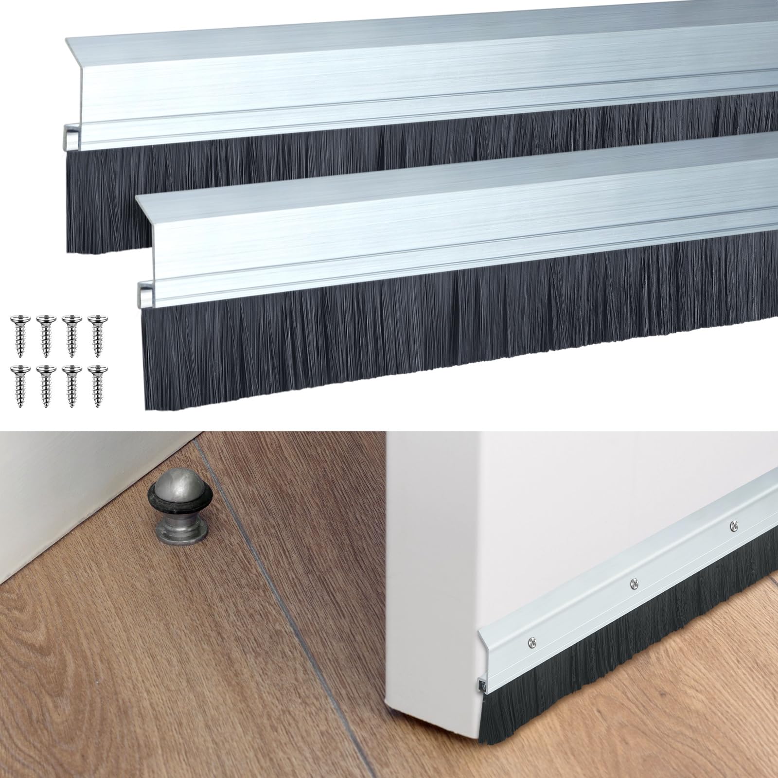 Hushee 2-pack 36in door sweep with aluminum silver shell.