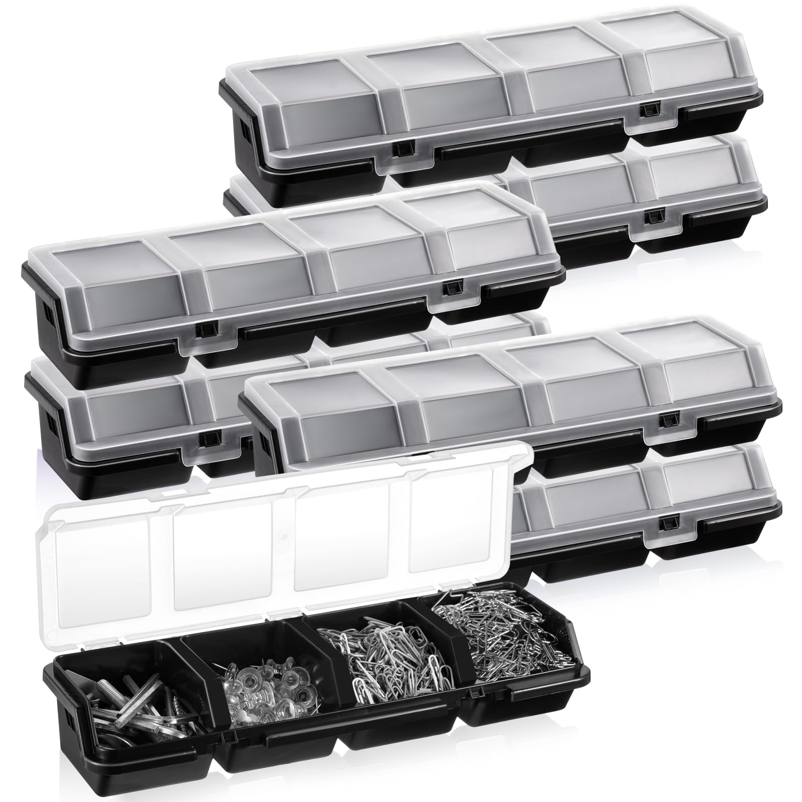 Hushee screw organizer box with lid shows four compartments for easy hardware sorting.