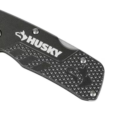 Husky lightweight aluminum-handle folding knife for comfortable use.