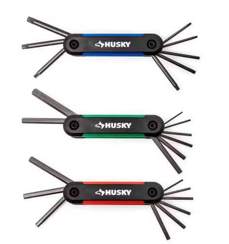 Husky folding hex key set metric shown for metric fasteners with compact grip and easy reach.