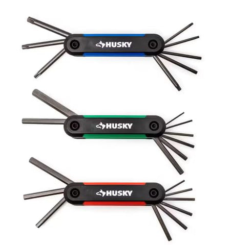 Husky folding hex key set metric shown for metric fasteners with compact grip and easy reach.
