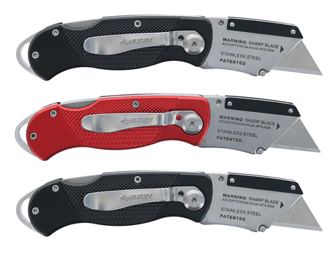 Husky folding knife in use on a worksite for portable utility.
