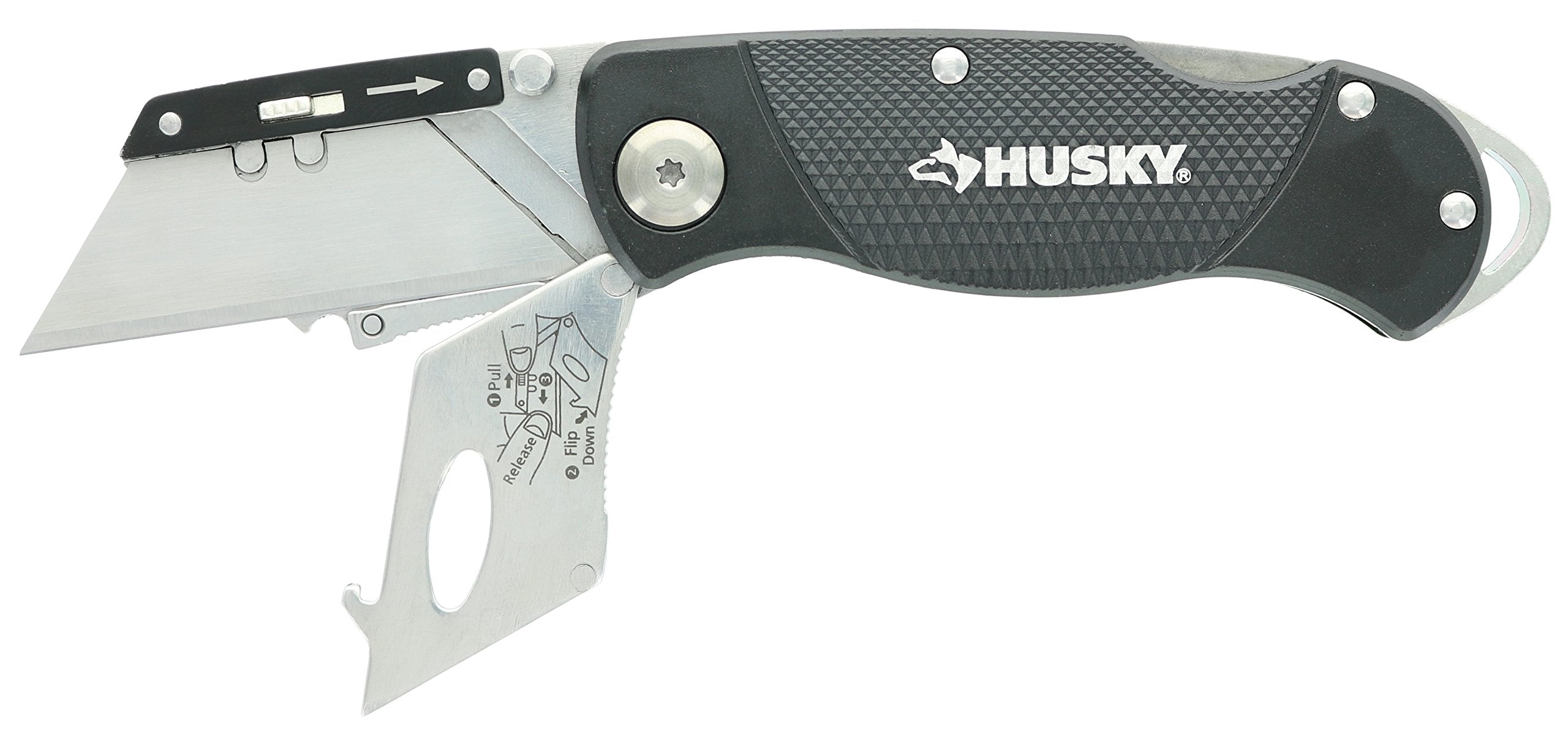 Husky folding knife safe folding design prevents accidental exposure.