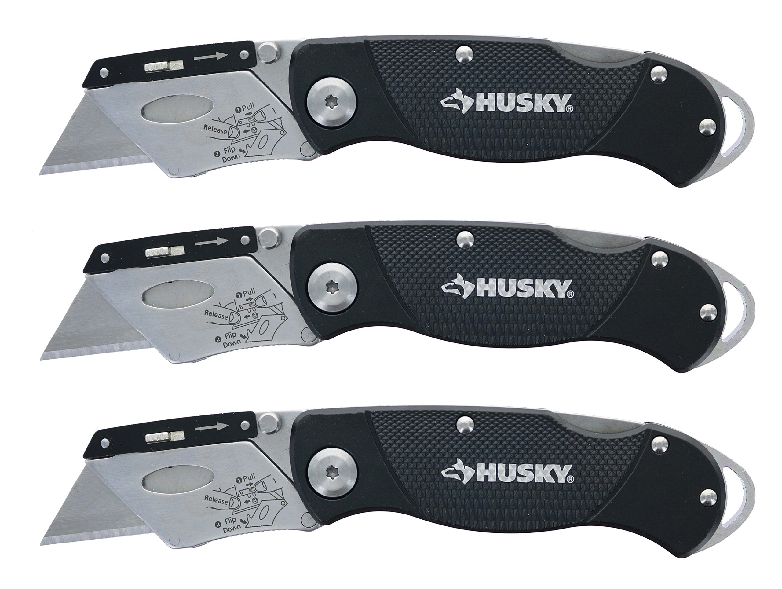 Husky folding knife with textured handle for a secure grip.