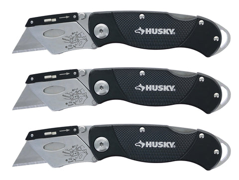 Husky folding knife with textured handle for a secure grip.