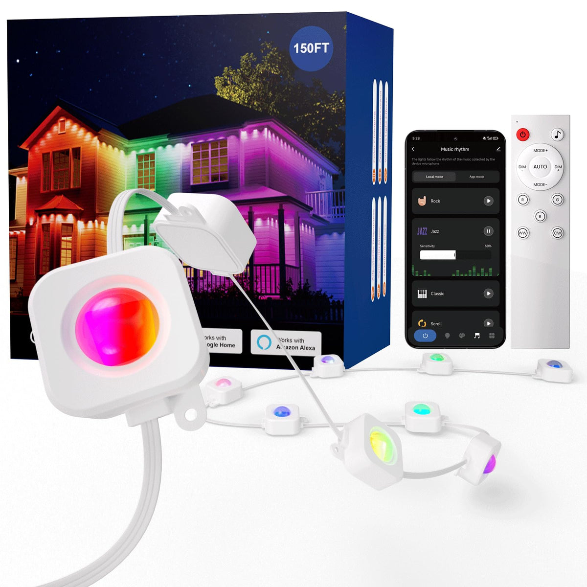 HUTAKUZE permanent outdoor lights 150ft RGB LED strip for versatile outdoor décor
