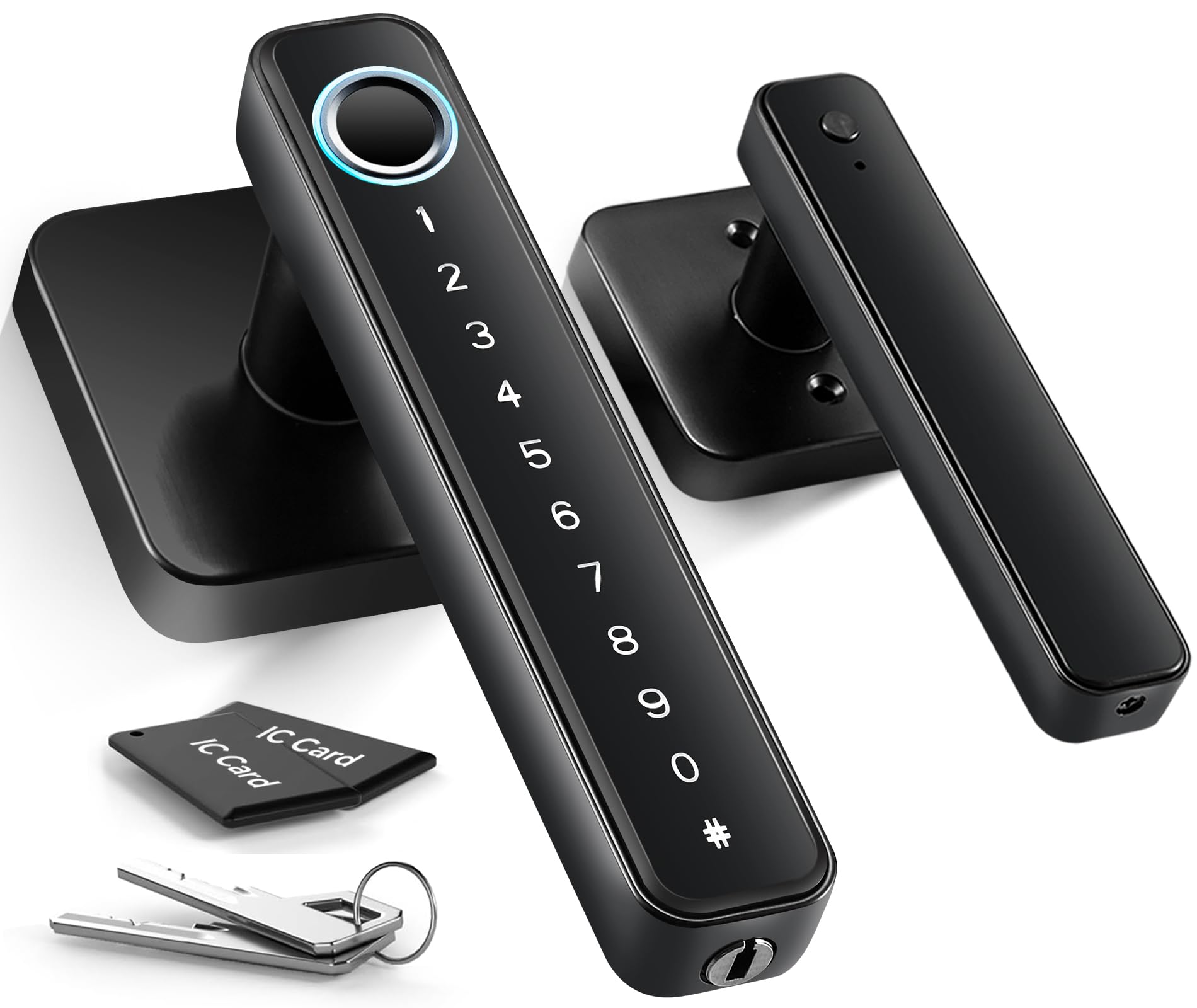 Hutehoute 4-in-1 smart lock front view with fingerprint access and keypad