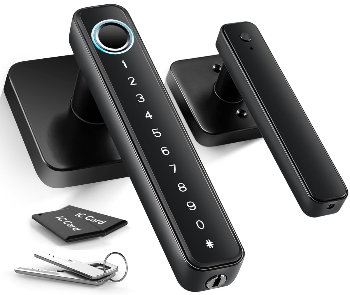 Hutehoute 4-in-1 smart lock front view with fingerprint access and keypad