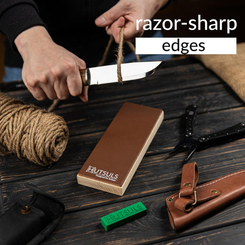 Hutsuls handmade in Ukraine leather strop for durable blade maintenance.