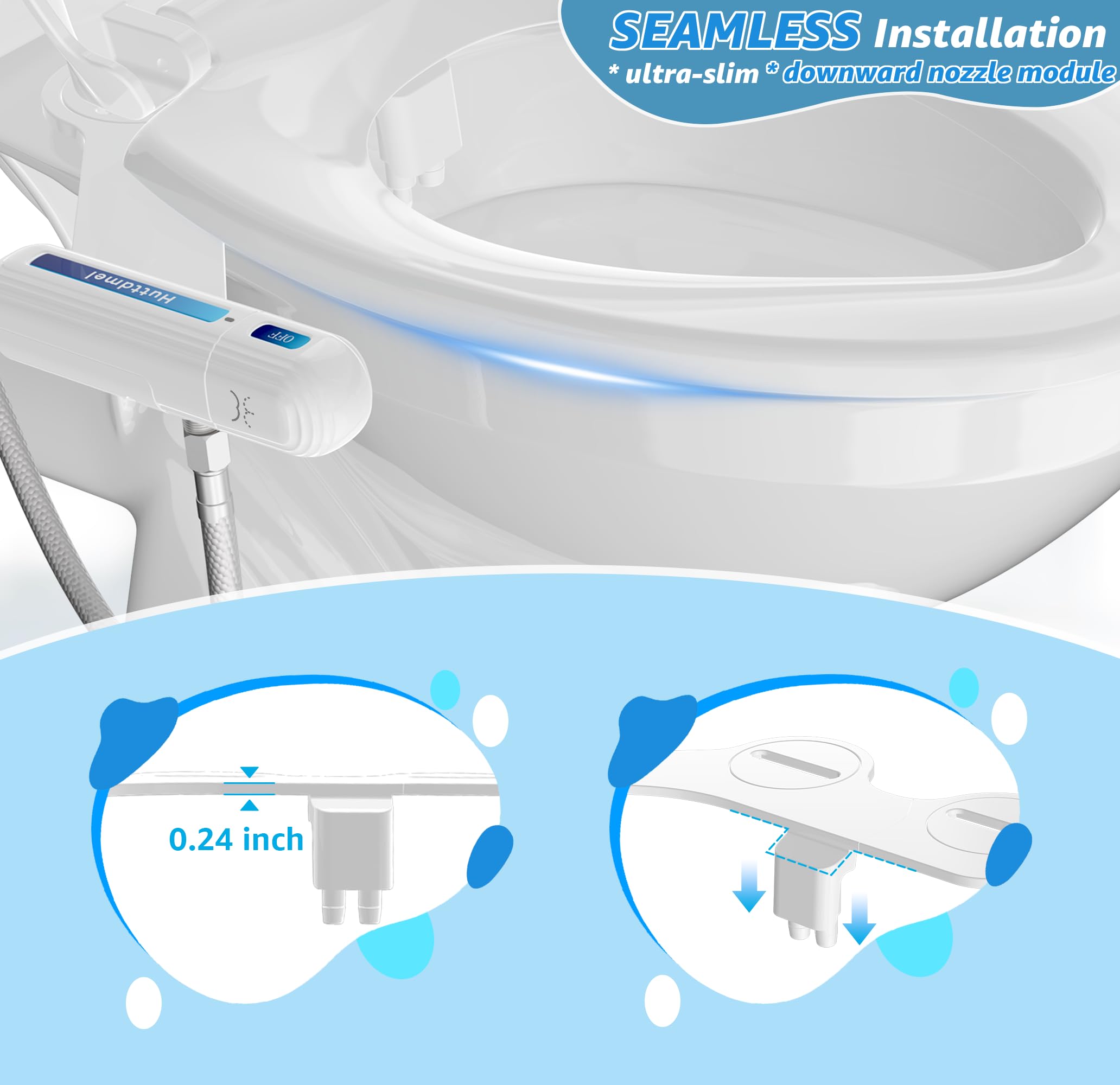 Huttdmel adjustable water pressure knob enables gentle to strong sprays.