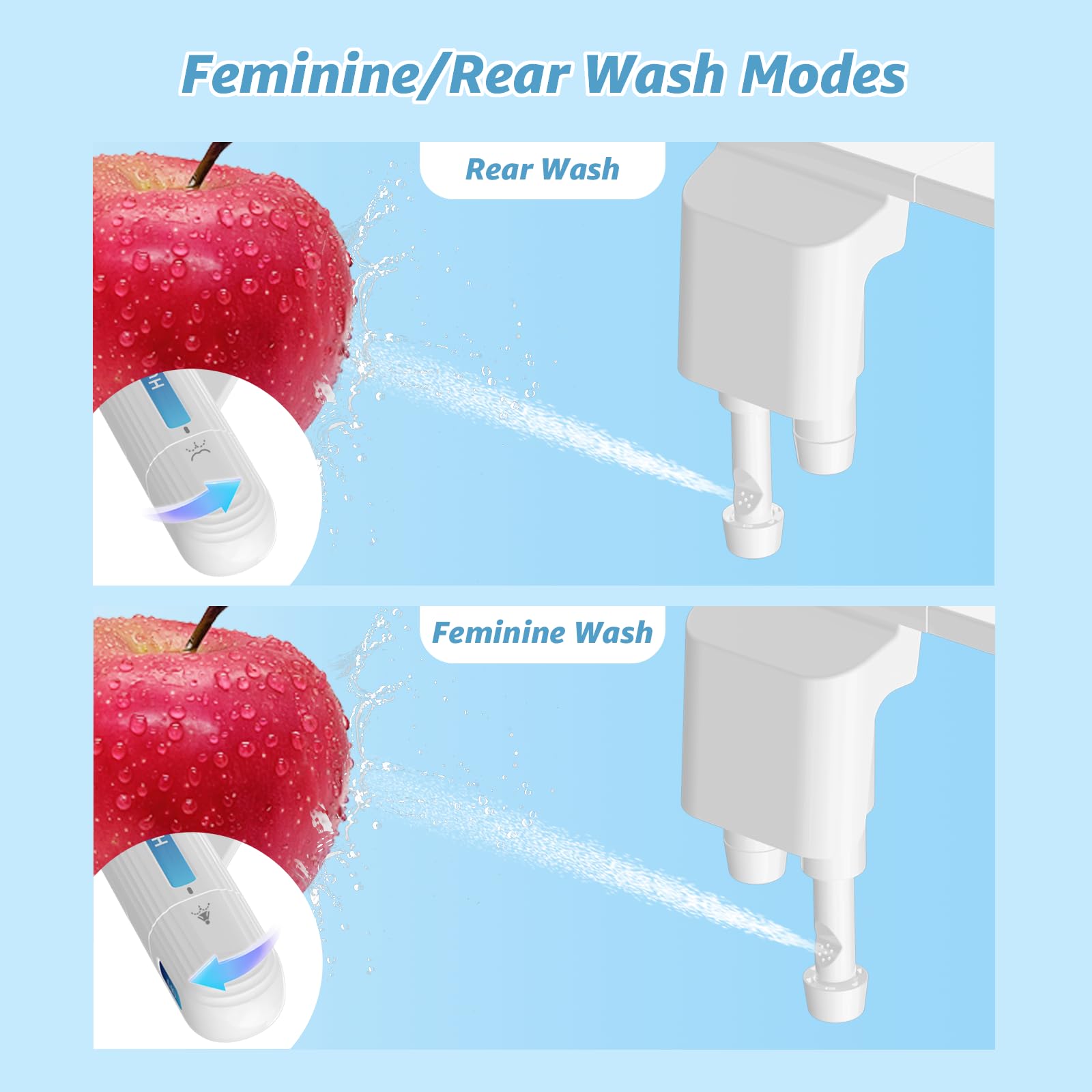Huttdmel dual-nozzle bidet offering posterior and feminine wash modes for targeted cleansing.