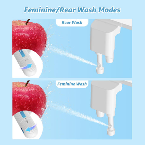 Huttdmel dual-nozzle bidet offering posterior and feminine wash modes for targeted cleansing.