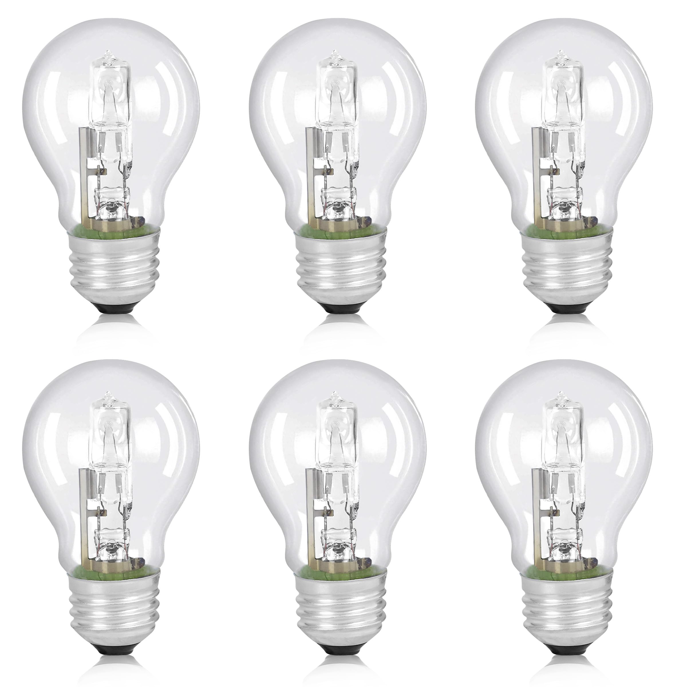 HUTUDAN A19 halogen bulbs with 60W-equivalent brightness in a 6-pack for energy efficiency.