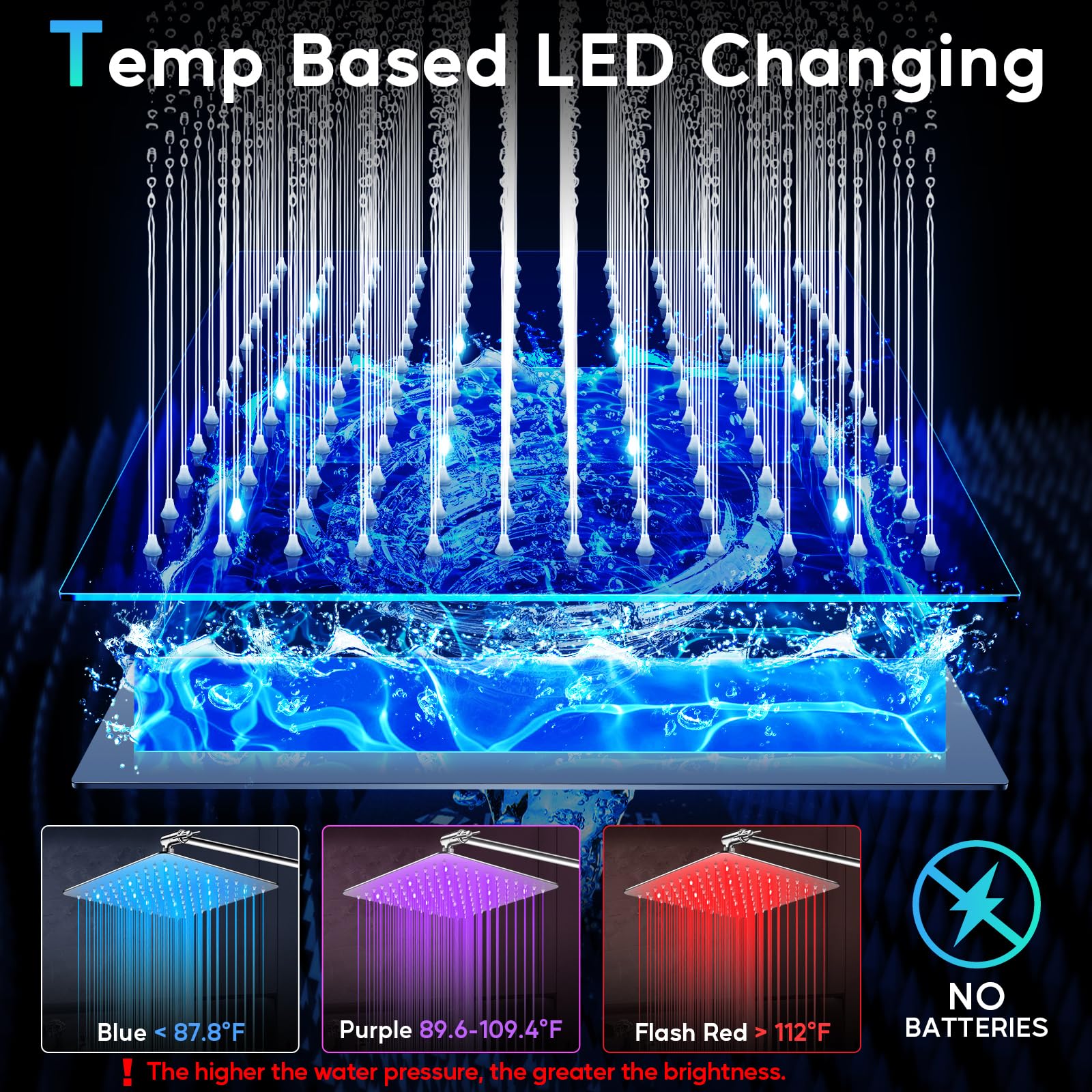 HUUKE LED handheld shower color spray shows color changes by temperature.