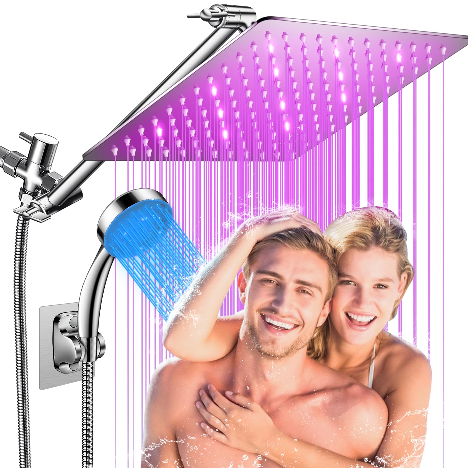 HUUKE LED shower head rainfall 12-inch with color-changing lights for ambient baths.
