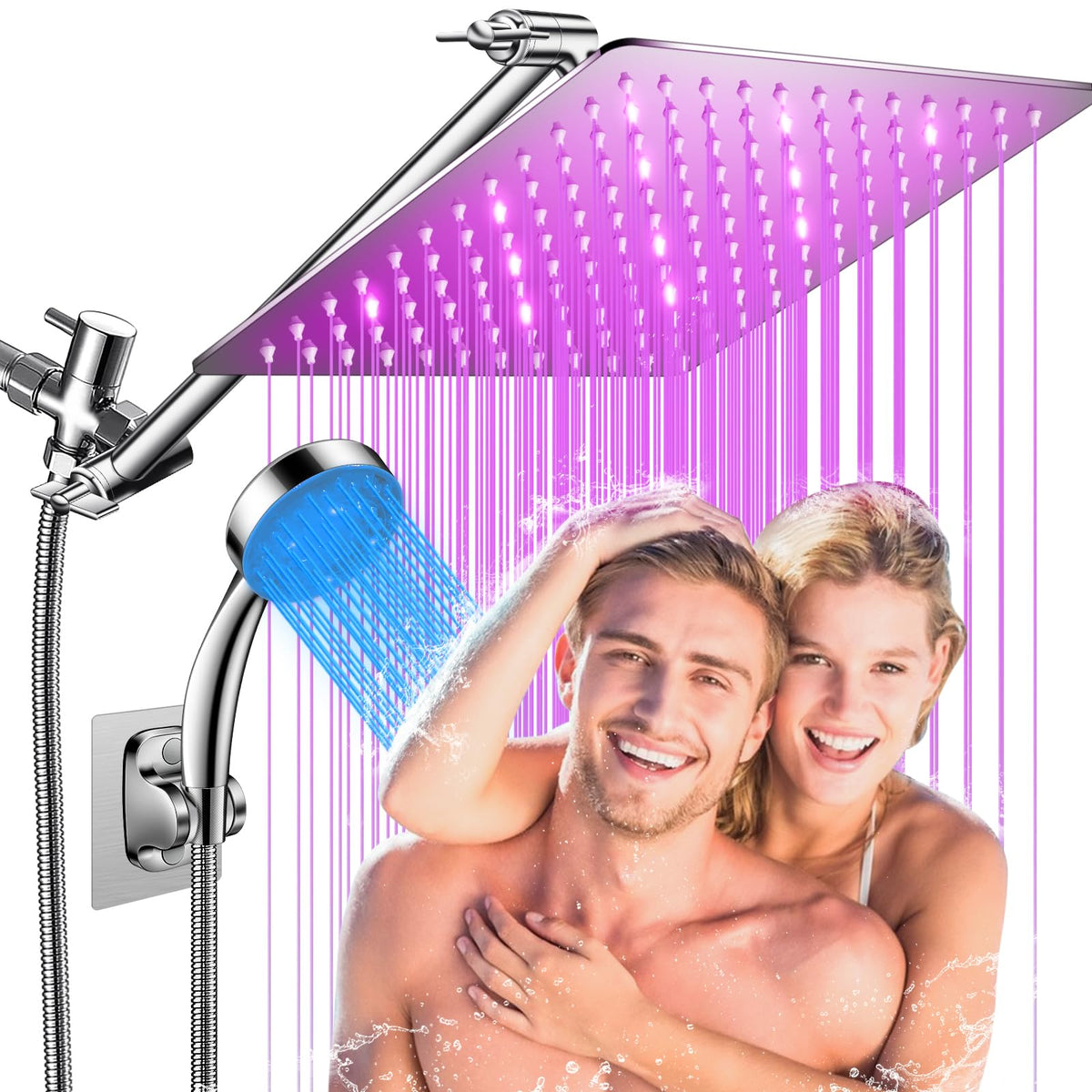 HUUKE LED shower head rainfall 12-inch with color-changing lights for ambient baths.