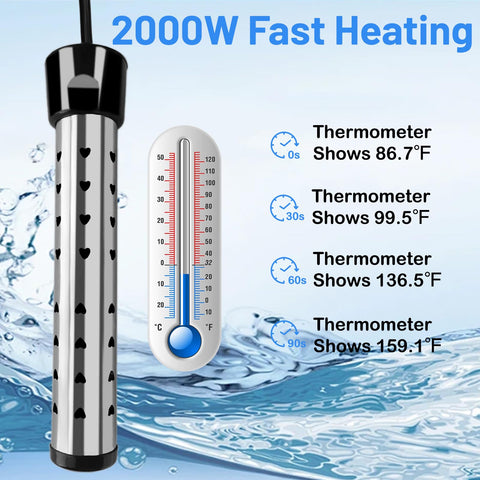 HUVOPUMO immersion heater with LCD thermometer for easy temperature monitoring.