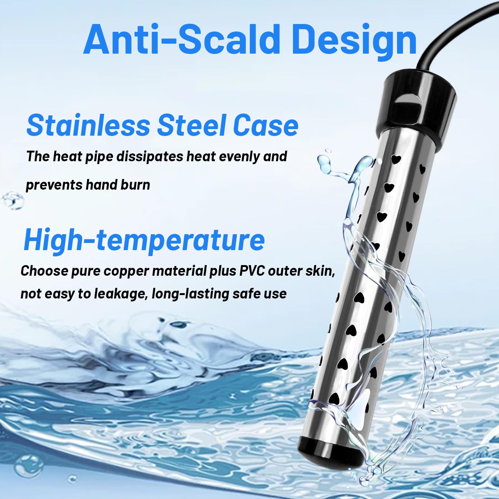 HUVOPUMO stainless steel safety guard protecting the heating element.