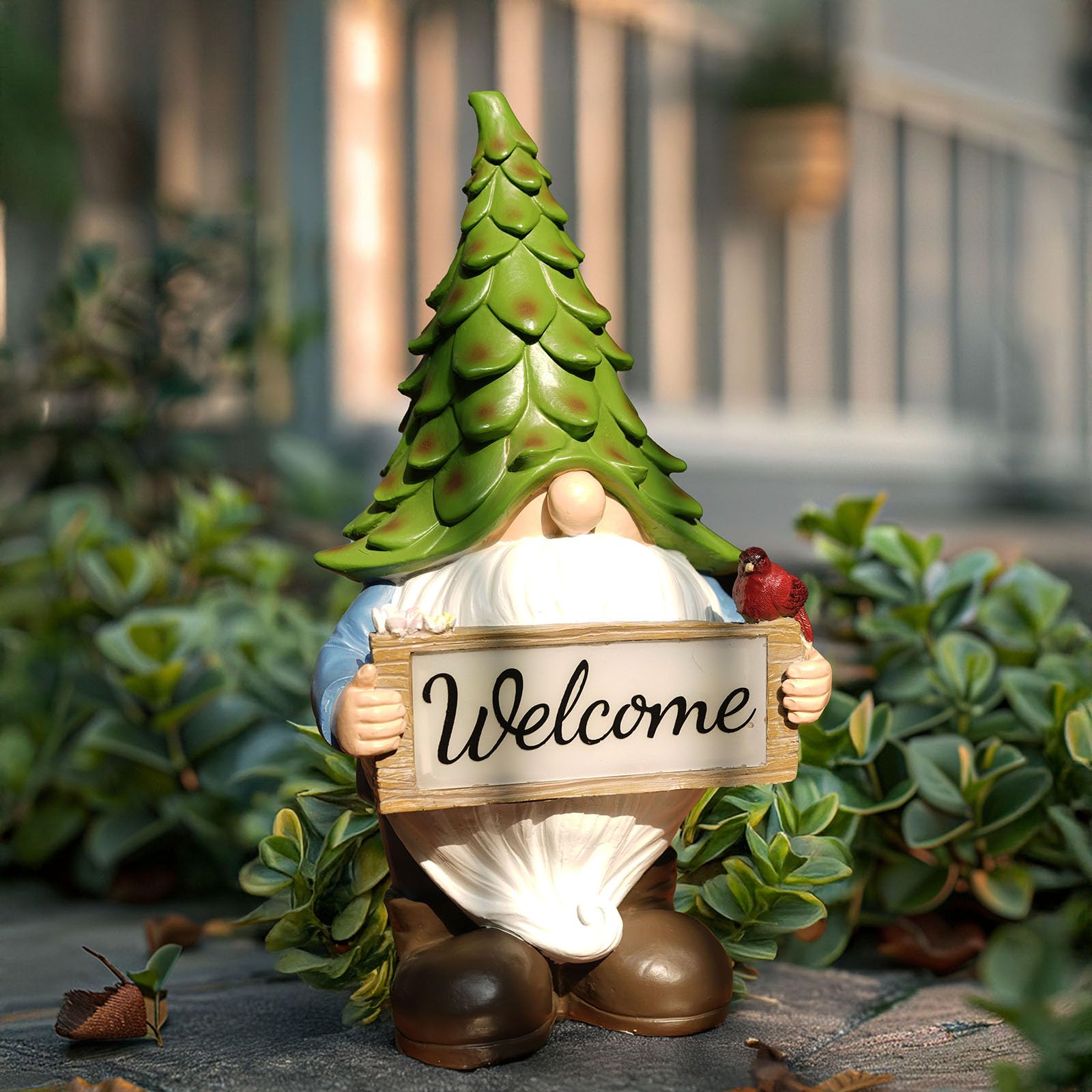 hvfun large garden gnome statue with solar lights for night illumination