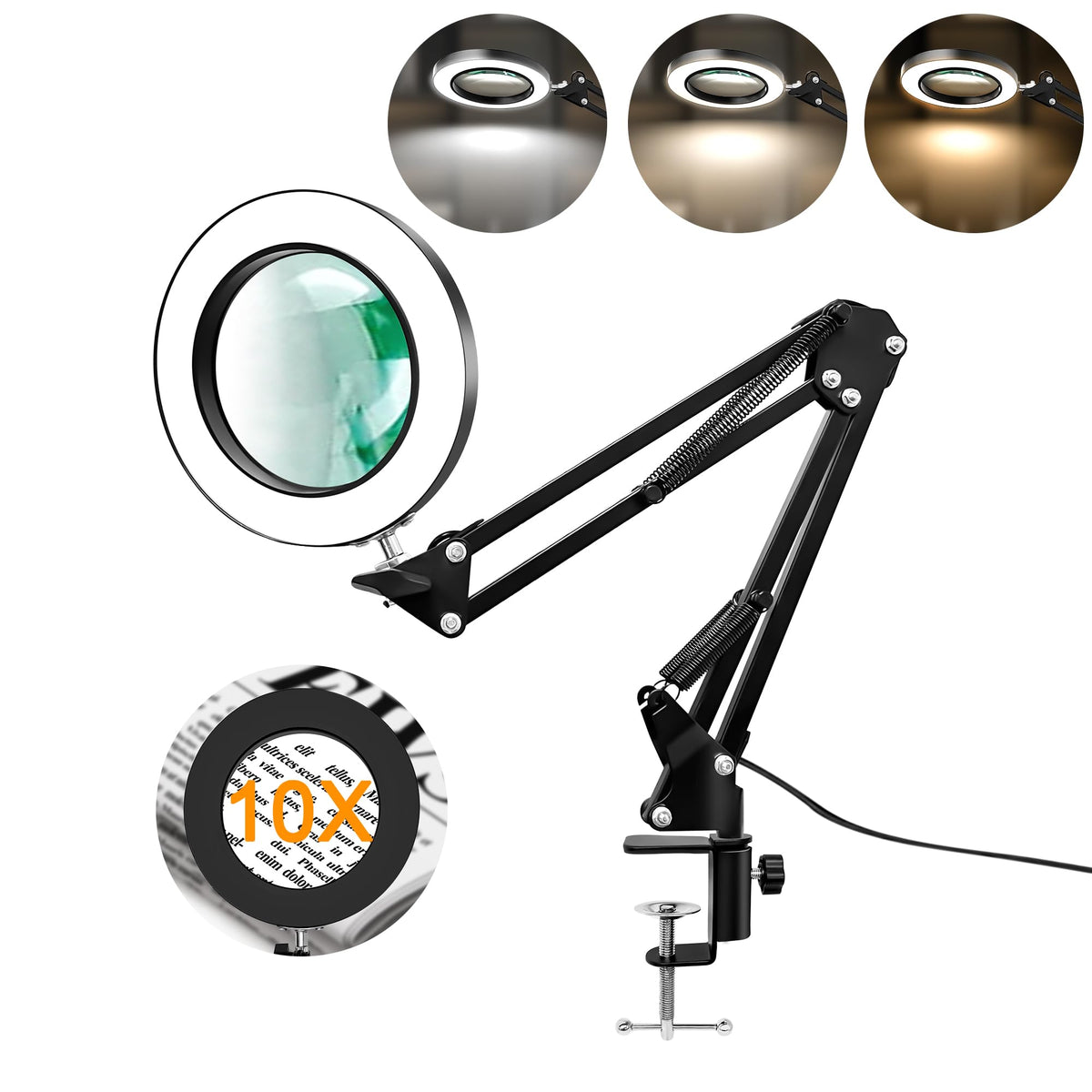 Hviww 10X magnifier with light clipped to page for precise sewing tasks
