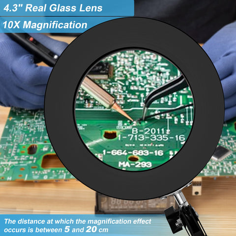 Hviww magnifying lamp clipped to desk for electronics work