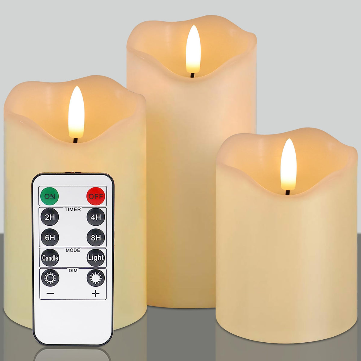 HVOPGEEUAN flickering flameless candles ivory 3-pack glow with a warm, realistic ambiance.