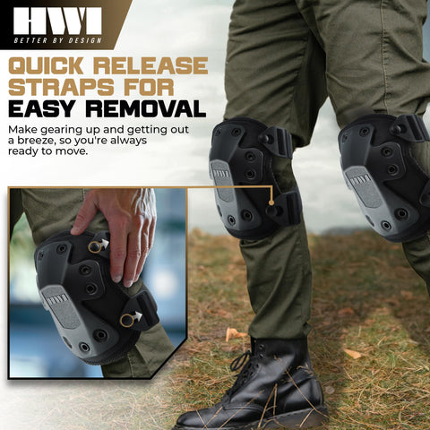 Heavy‑duty nylon shell on HWI Gear knee pad withstands abrasion and moisture