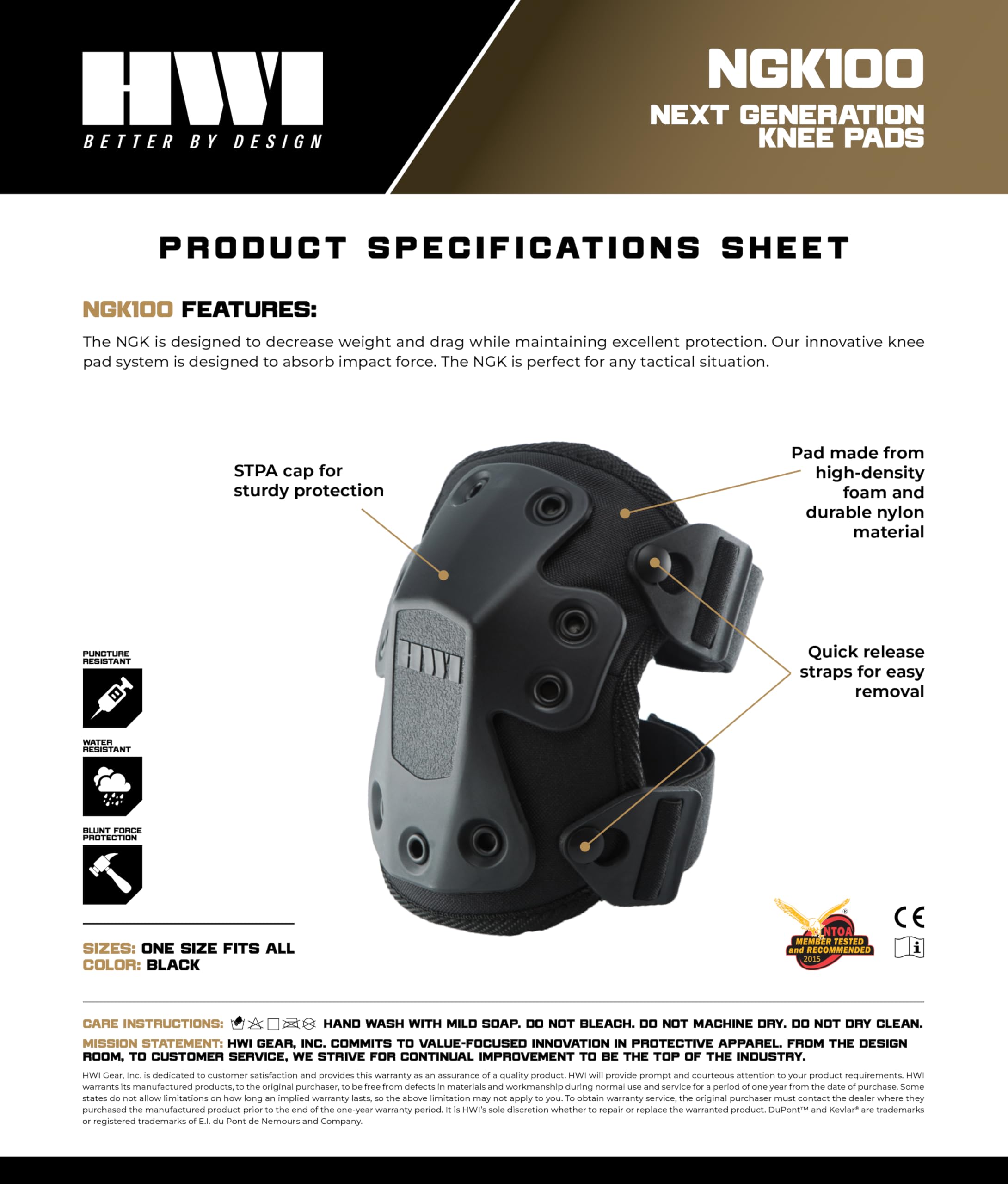 STPA cap knee pad by HWI Gear for blunt impact protection