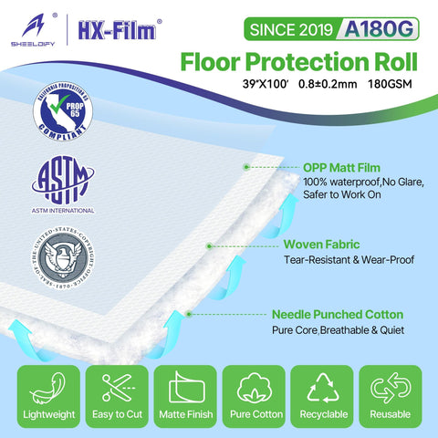 HX-Film floor protection setup shows quick, clean coverage for hardwood surfaces.