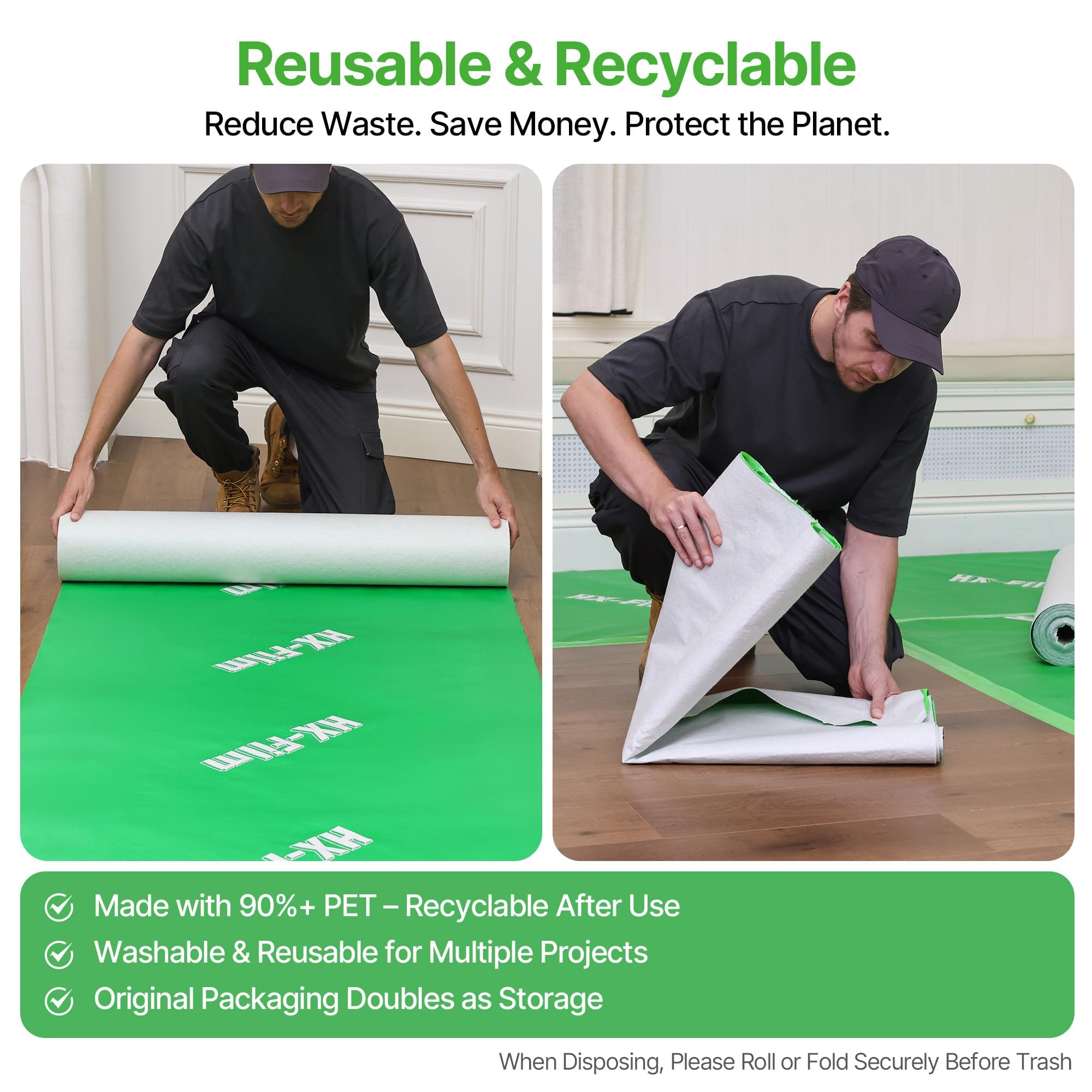 HX-Film protects hardwood floors under paint and renovation without leaving marks.
