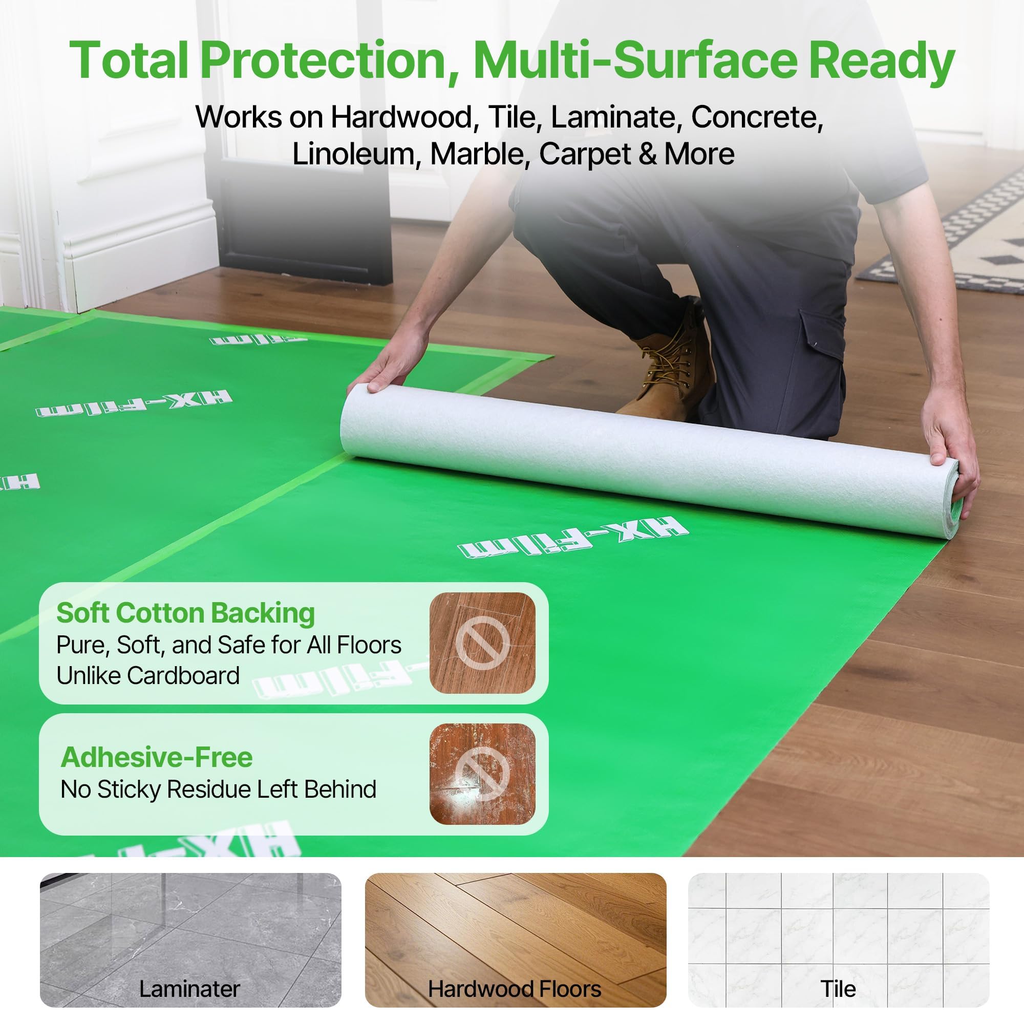 HX-Film residue-free installation highlights clean-release tape for quick removal.