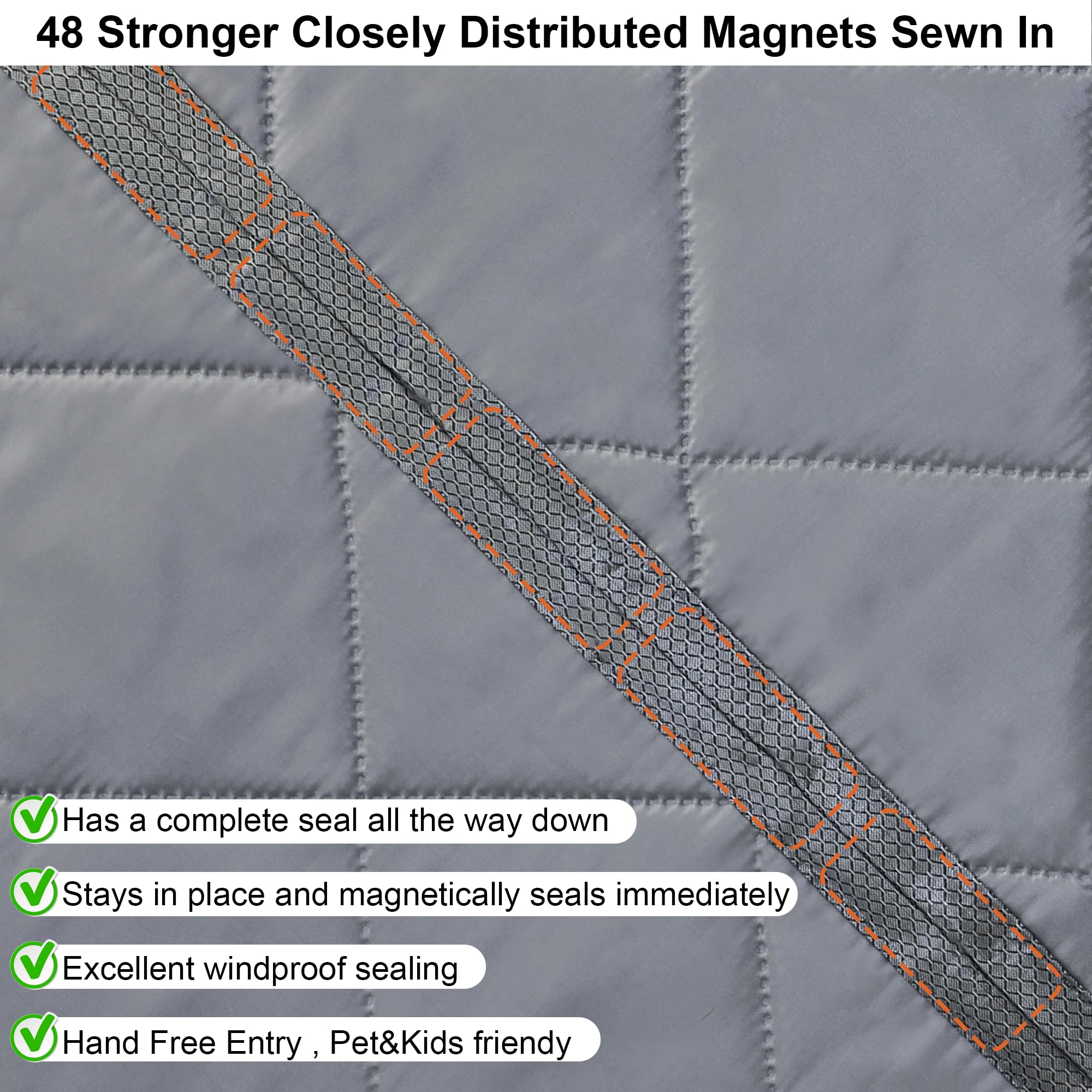 HxLmn reversible magnetic door curtain grey left-right opening demonstrates universal fit