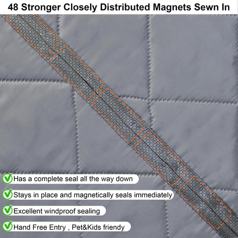 HxLmn reversible magnetic door curtain grey left-right opening demonstrates universal fit