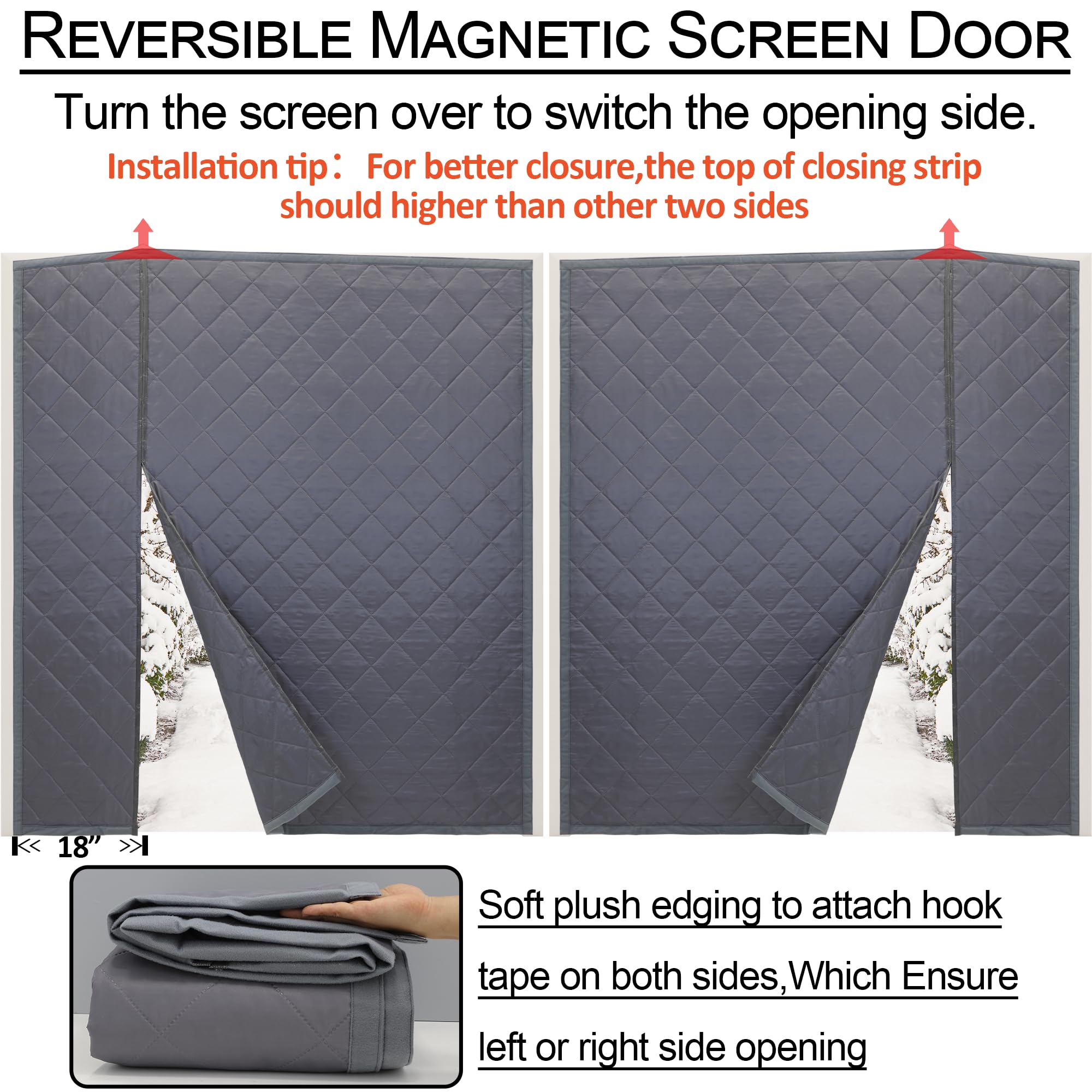 HxLmn reversible magnetic door curtain grey reduces wind and outside noise