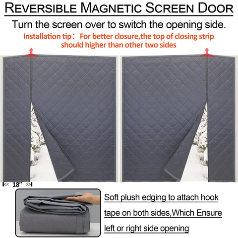 HxLmn reversible magnetic door curtain grey reduces wind and outside noise