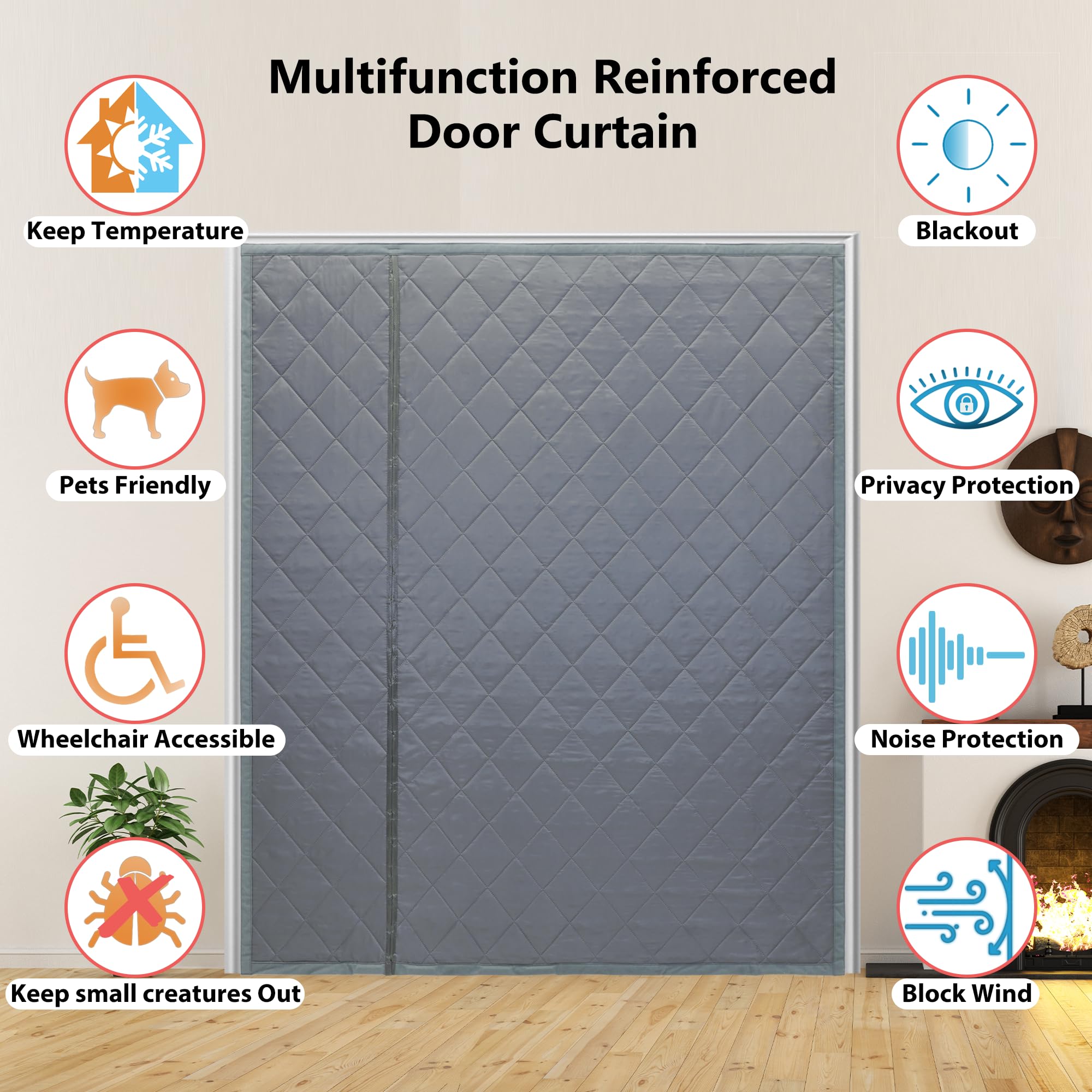 HxLmn reversible magnetic door curtain grey room divider use in a living space