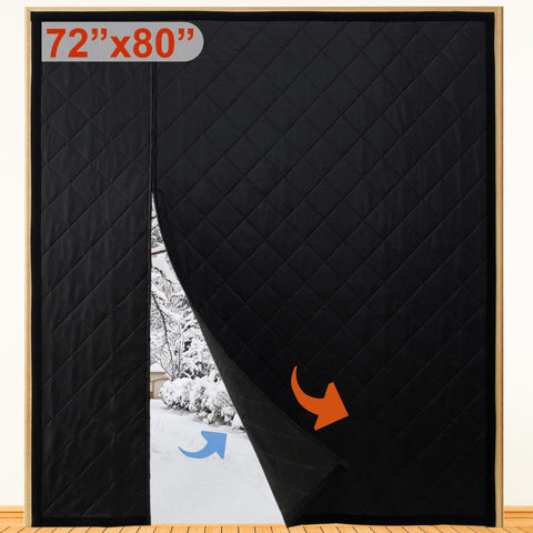 HxLmn reversible magnetic door curtain blocks drafts to save energy.