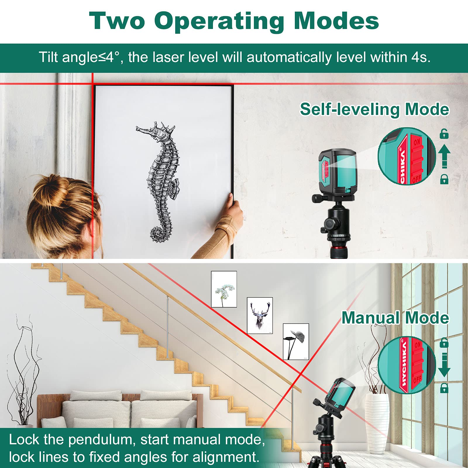 HYCHIKA 3-in-1 patterns support vertical, horizontal, and cross lines for versatility.